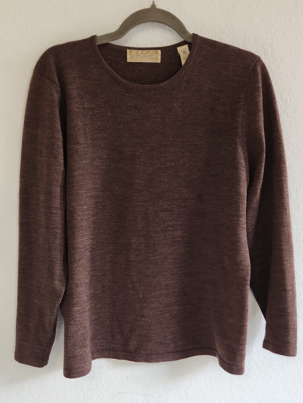 90s Vintage Quiet Luxury 100% Merino Wool Chocolate Brown Crewneck Sweater L